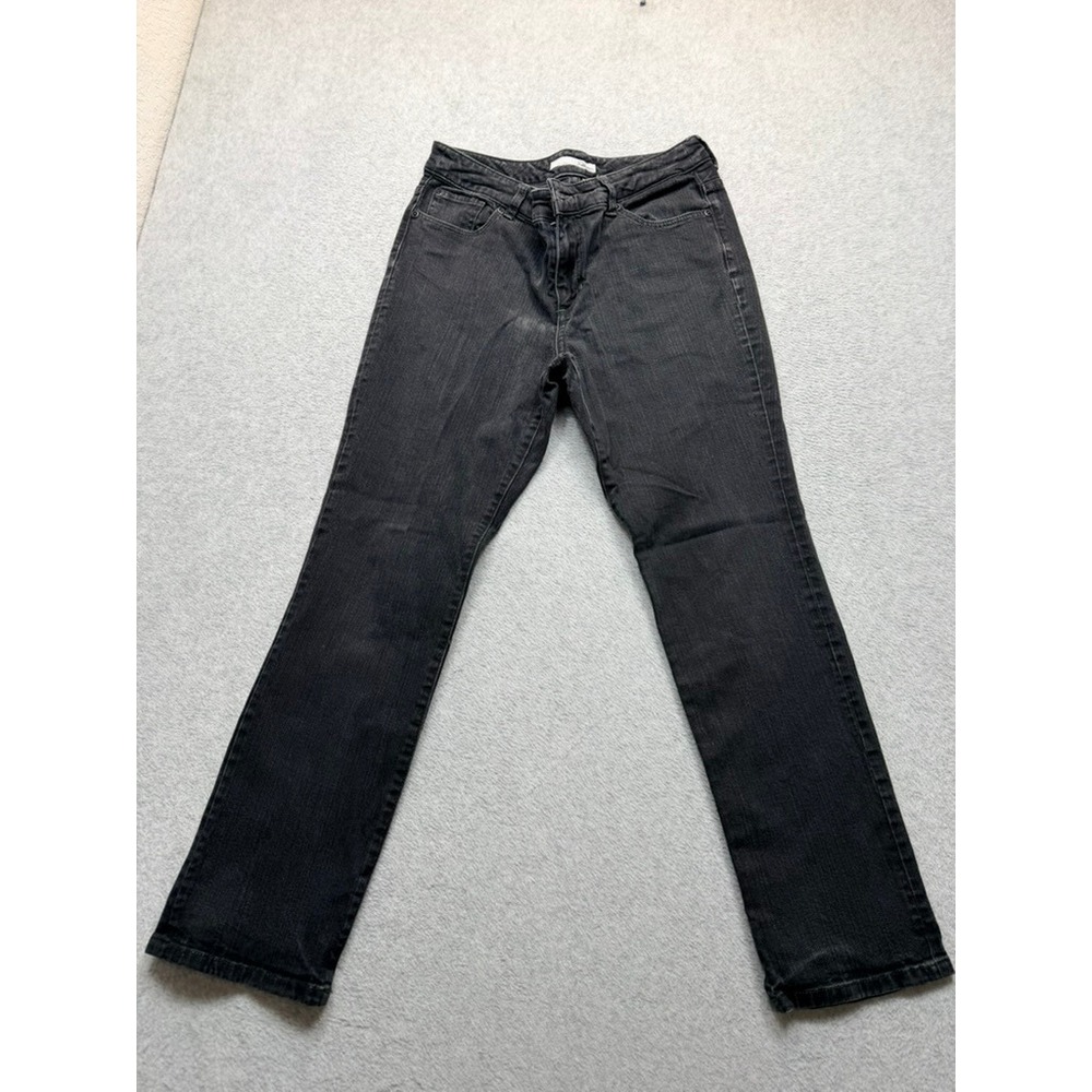 Chico's  Platinum Womens Bootcut Jeans Faded Black Denim Mid Rise Size 1.5